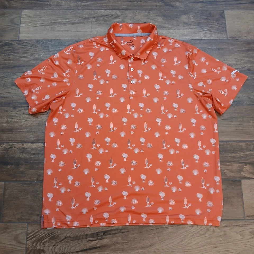 Puma Polo мужские XXL 3XL оранжевый кактус печать AOP гольф производительность эластичной гибкий - Изображение 2 из 4