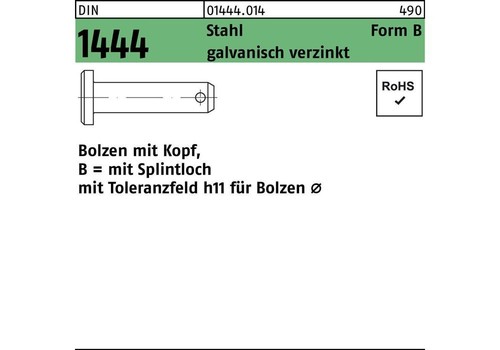 Reyher Bolzen DIN 1444/ISO 2341 m.Kopf/Splintloch B 12 x 30/24,5 Stahl galvan...