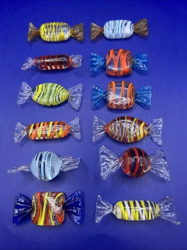 Delightful Murano Style Glass Wrapped Candy Vintage Lot of 10 Multicolor