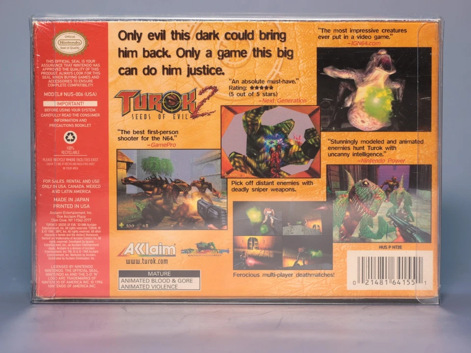 Turok 2: Seeds of Evil Nintendo 64 N64, 1998 (Factory Sealed Box) - Image 2 of 4