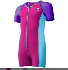 TYR Girls Solid Thermal Swim Suit Zip up Purple Pink Blue Size 7/8 New