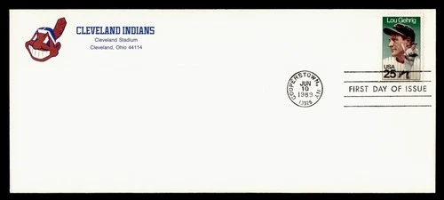 DR WHO 1989 FDC BASEBALL LOU GEHRIG CLEVELAND INDIANS ADVERTISING M78072