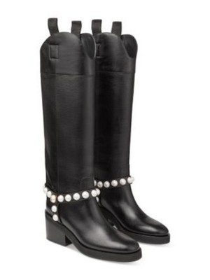 JIMMY CHOO Womens Black Shaft Pull Tabs Onya/a 70 Wvu Leather Riding Boot 37