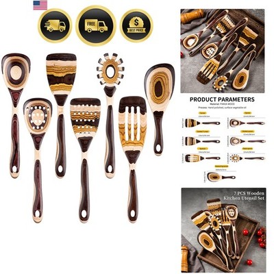 7-Piece Brown Pakkawood Utensils Set   Sturdy, Eco-Friendly, Wooden Spoons fo...