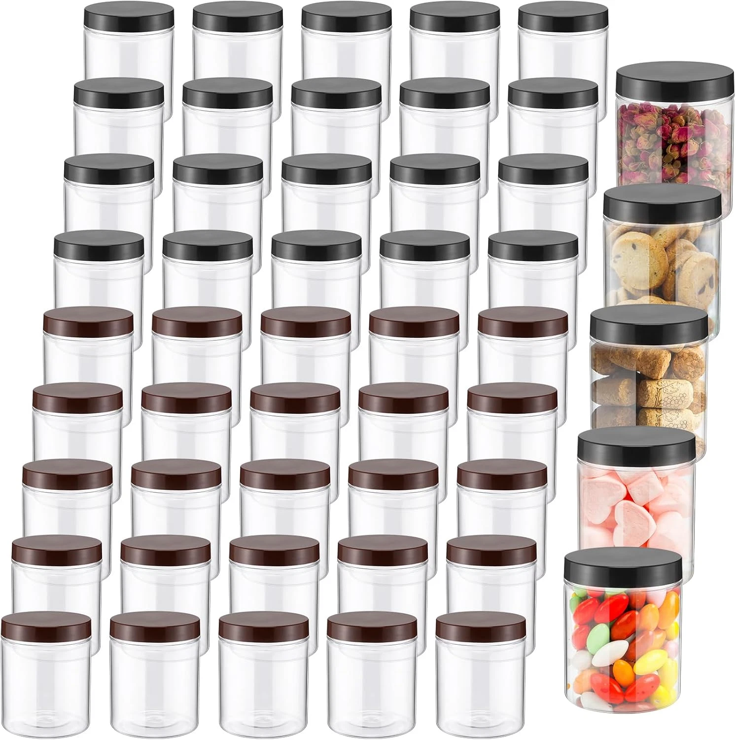 50 Pcs 16 Oz Clear Plastic Storage Jars with Lids for Spices and Body Butter