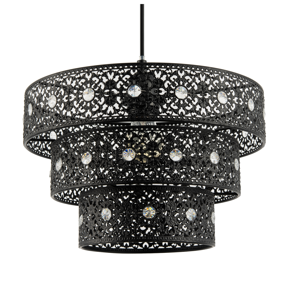 Matte Black Acrylic Gem Moroccan Style Triple Tier Pendant Lamp Shade by Happ...