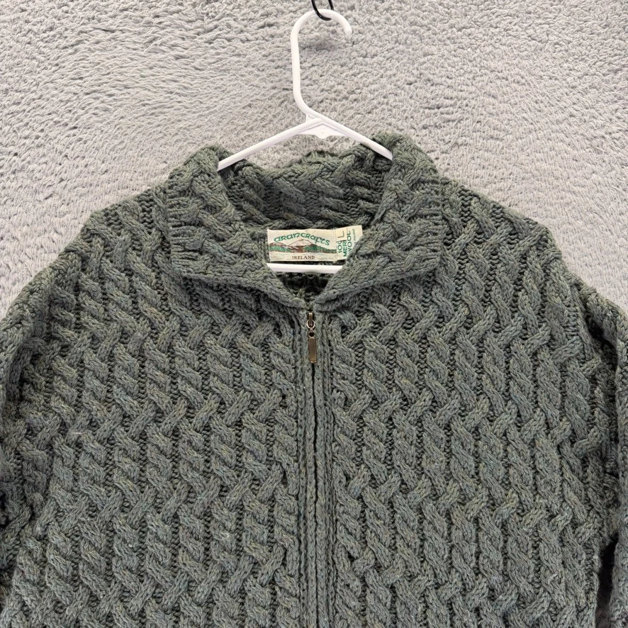 Vintage Aran Crafts Sweater Mens Large Green Ireland Merino Wool Cable Knit - Image 2 of 4