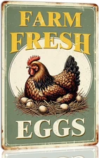 Farm Eggs Tin Metal Signs Home Décor 8x12 Funny Retro Chicken Coop Accessories 
