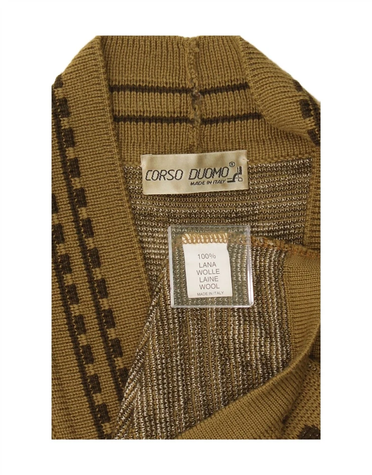 VINTAGE Womens Cardigan Sweater UK 14 Large Khaki Animal Print Wool CX10 - Image 3 of 3