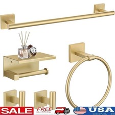 Stainless Steel Towel Bar Set W/ Ring Paper Holder Robe Hooks Bathroom Hardware