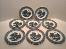 8 Royal China Currier & Ives Salad Plate "Washington's Birthplace” Blue 7"