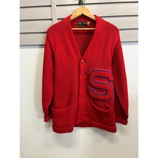 Vintage Standard Pennant Co Red Varsity Letterman Cardigan Sweater Patch Mens 40