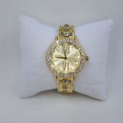 Judith Ripka Stainless Steel Goldtone Bezel Set Diamonique Beekman Watch Small