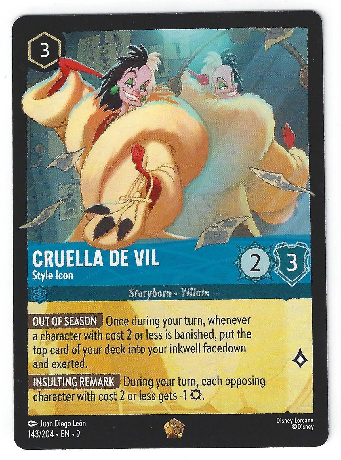 Cruella De Vil Style Icon - Disney Lorcana/Fabled - 143/204 Legendary NM