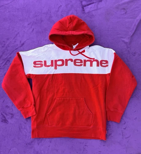 Sweat à capuche Supreme Color Blocked FW17 taille XL rouge blanc