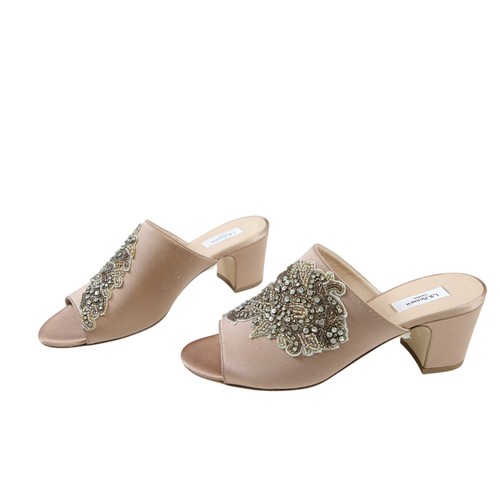 L.K. Bennett Women's Beige UK Size 5 Satin Floral Rhinestone D'Orsay Heels - Picture 3 of 10