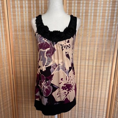 Vintage y2k Agenda tunic tank with purple and beige floral print