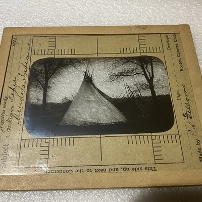 ORIG. 1893 BOSTON CAMERA CLUB GLASS Photo INDIAN TEPEE W/ID TRIBE & Photographer