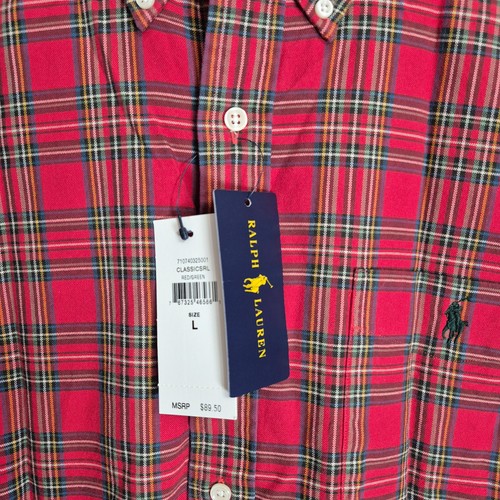 Polo Ralph Lauren Shirt Mens L Red Plaid Classic Fit Long Sleeve Black Pony 0396 - Picture 4 of 13