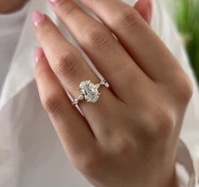 2.0 Carat Oval Center Lab Grown Diamond Ring w/ Marquise Diamonds 14K Gold