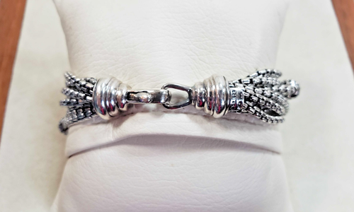 Vintage David Yurman Sterling Silver Multi-Box Chain Bracelet w/ Diamond Rondels - Picture 5 of 11