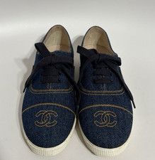 Vtg Chanel Blue Denim CC Logo Sneakers 36