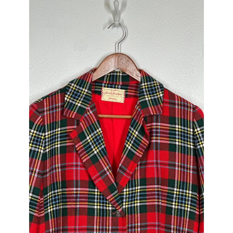 Blazer Hecho a Mano Vintage Lana Tartán Cuadros L Rojo Azul Verde Preppy Academia   Foto 2 de 4