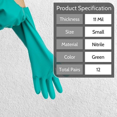 11 Mil Reusable Green Nitrile Gloves Chemical Resistant Diamond Textured