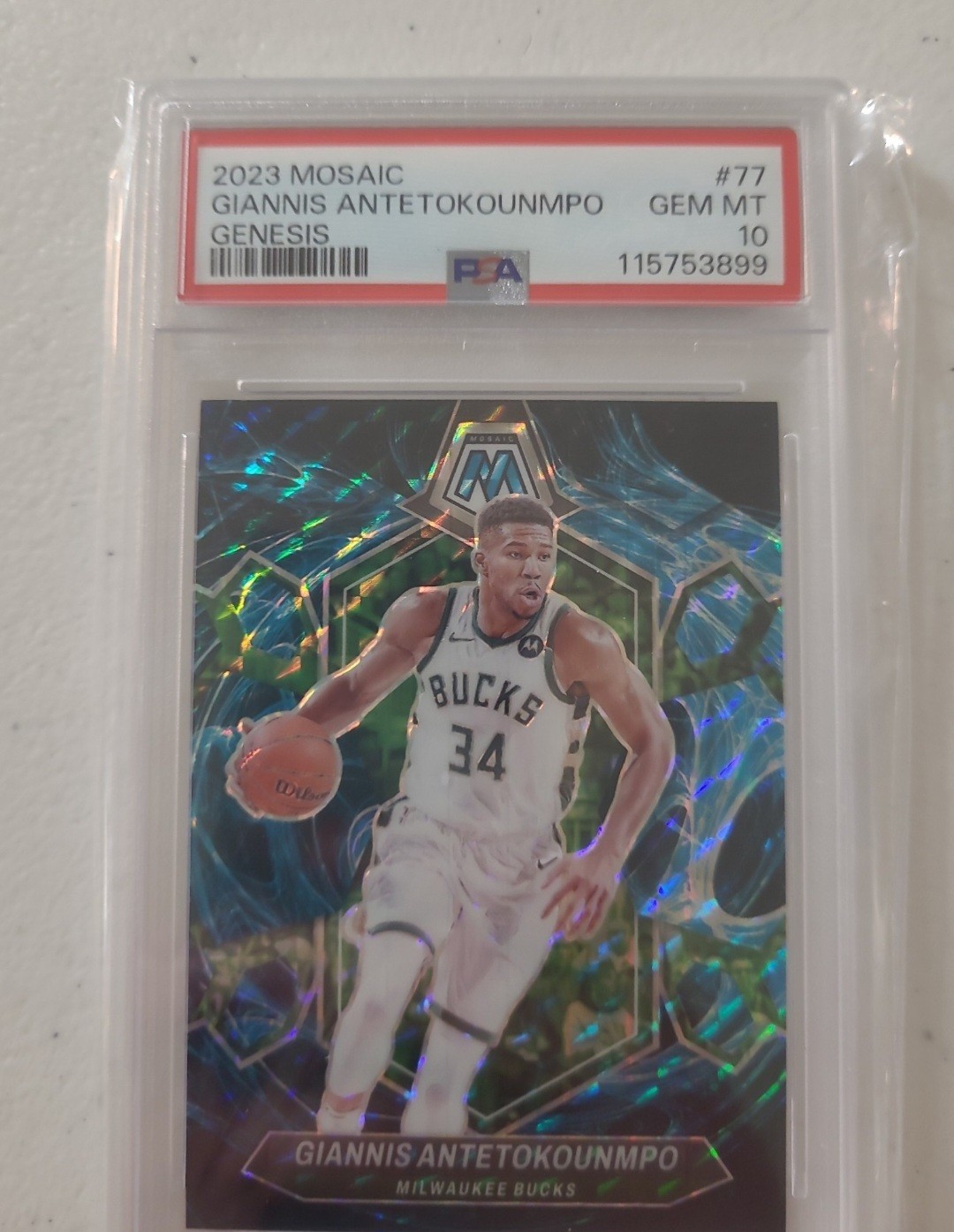 2023 Panini Mosaic Giannis Antetokoumpo Genesis Case Hit SSP PSA 10 #77 Bucks