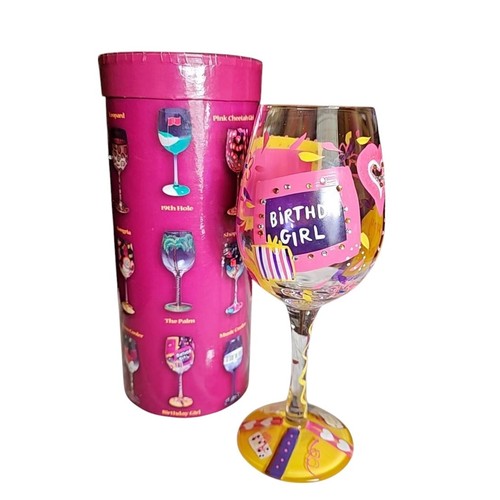 Barware Lolita Wine Glass 'Birthday Girl ' Hand Painted New In Box Retired - Picture 1 of 8