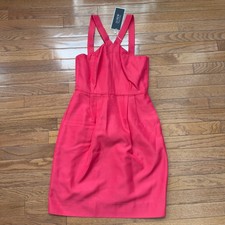 NWT J. Crew Hot Pink Dress 2 Lexie Faille Halter Cocktail Party Formal Pockets