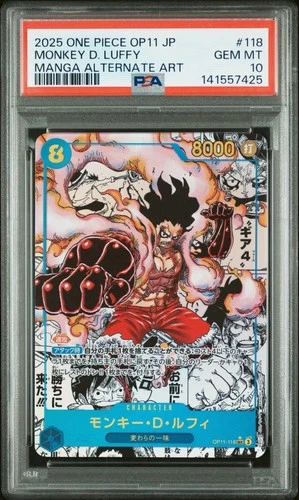 2025 ONE PIECE JAPANESE MANGA ALTERNATE ART OP11-118 MONKEY D. LUFFY PSA 10