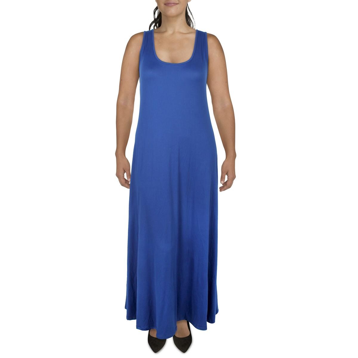 24seven Comfort Apparel Женское синее длинное платье макси без рукавов плюс 2X BHFO 6034