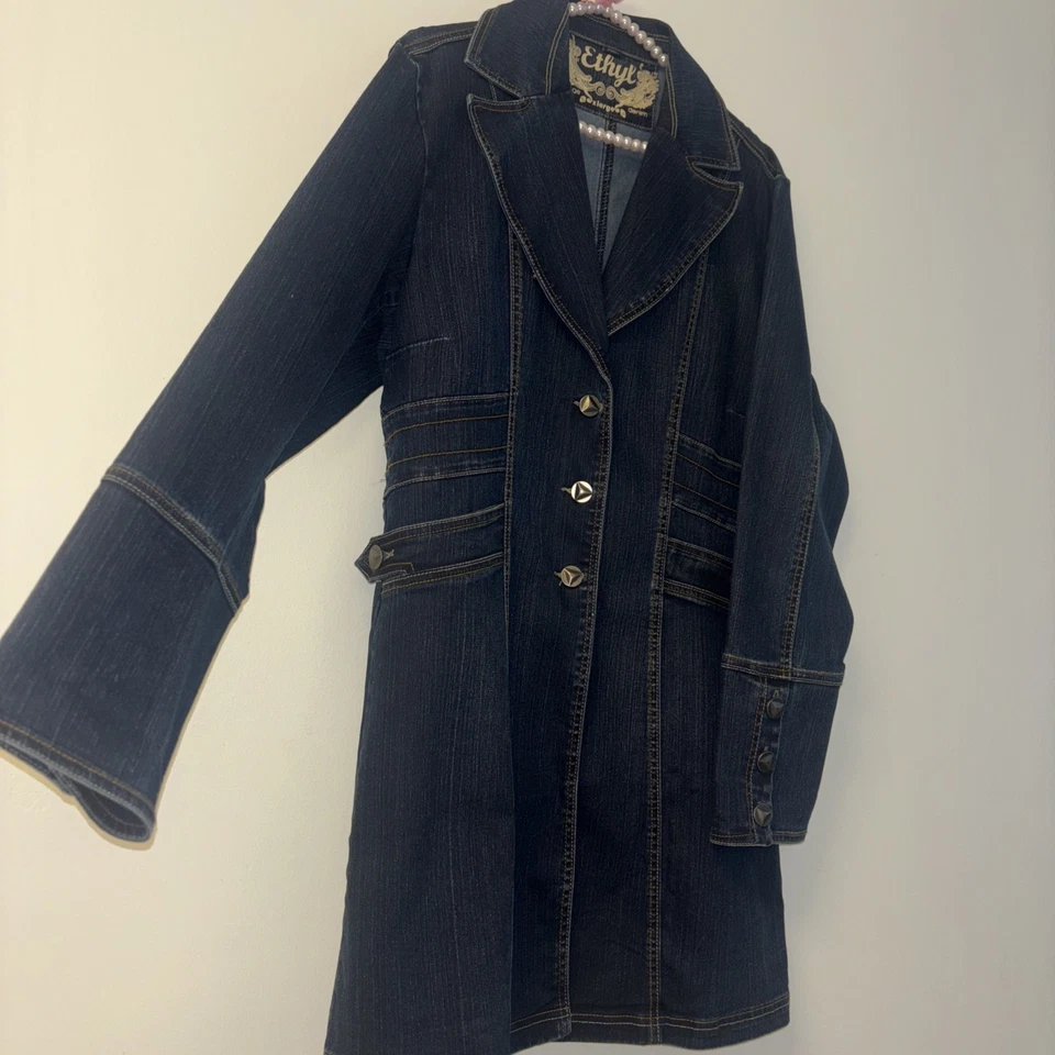 Chaqueta de vaquero Ethyl para mujer Abrigo Denim Punk Talla XL Y2K Emo Capricho Algodón Tachuelas Foto 3 de 4