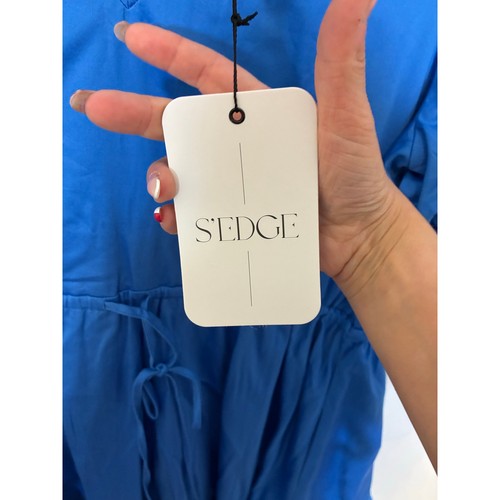 NWT S’Edge Delilah Puff Sleeve Mini Dress Blue Prep Minimalist Stretchy Girly M - Picture 5 of 6