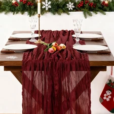 6pcs Burgundy Red Fall Rustic Cheesecloth Gauze Table Runner 20×120 Sheer Che...