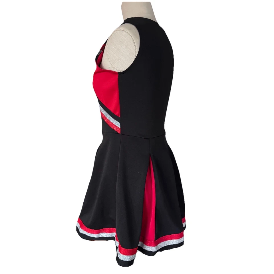 Disfraz de animadora para adulto rojo/negro/plateado talla adulta para mujer vestido mediano solamente Foto 3 de 4