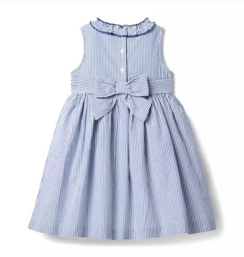 Janie And Jack Striped Seersucker Ruffle Collar Dress Size 6 Blue - Picture 3 of 3