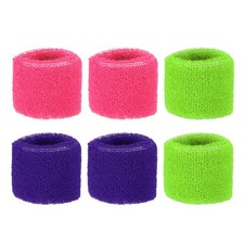 6 Pack 8x5cm Sport Wristbands Cotton Terry Absorbent Rose Red Green Purple