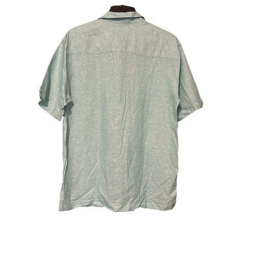 Men’s Green Linen Cotton Blend Casual Button Down Shirt - Picture 2 of 5