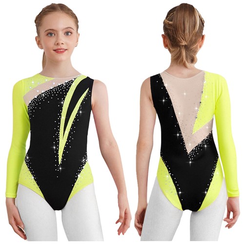 US ~ Kinder Mädchen glänzend Strass Tank Tanz Unitard Gymnastik Turnanzug Ballett  - Bild 8 von 95
