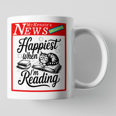 Personalisierter Bücherwurm Nachrichten Kaffeebecher Am glücklichsten, wenn ich lese Buchliebhaber Katze