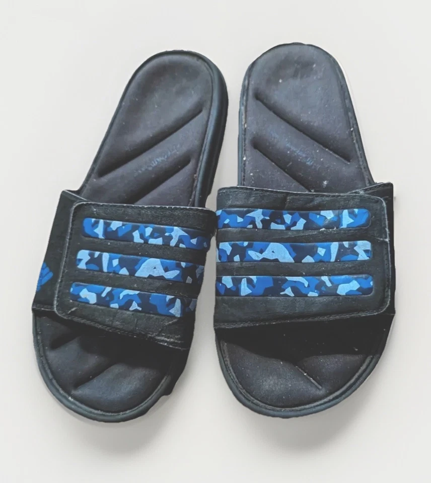 Adidas Camo Slides Boys 5 Fit Foam Comfort Blue Black Soccer Shoes Sandals - Image 2 of 4