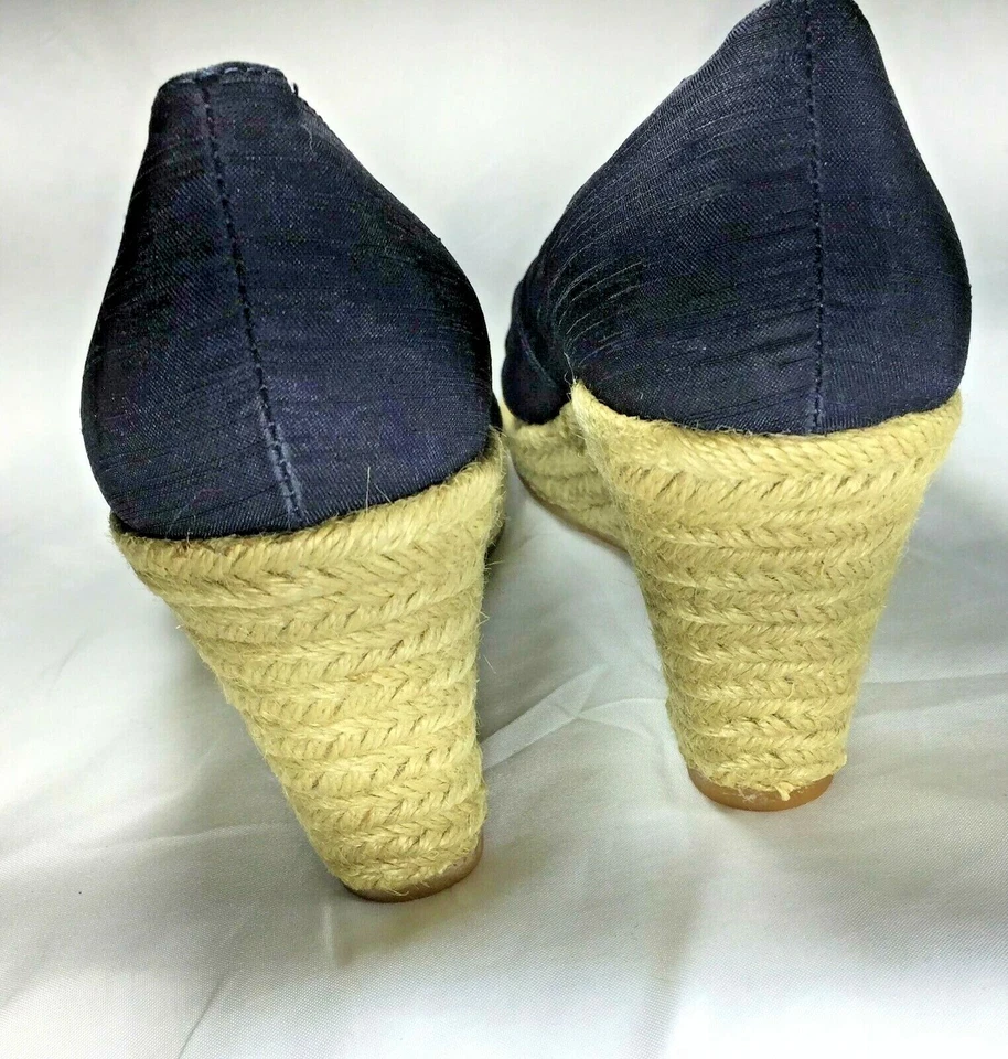 Alpargata Mujer Tacones Cuña Markon "GIO" Talla 9.5 M Azul Marino Tela Brillante   Foto 3 de 4