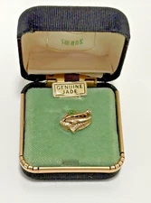 Vintage Swank Genuine Jade Gold Tone Crocodile Tie Tack Tie Pin w/ Original Box