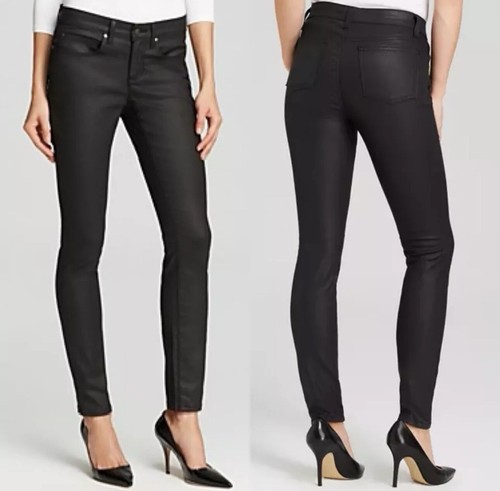 Eileen Fisher NEW Black Coated Waxed Organic Cotton Denim Skinny Jean Black 8P - Picture 2 of 6
