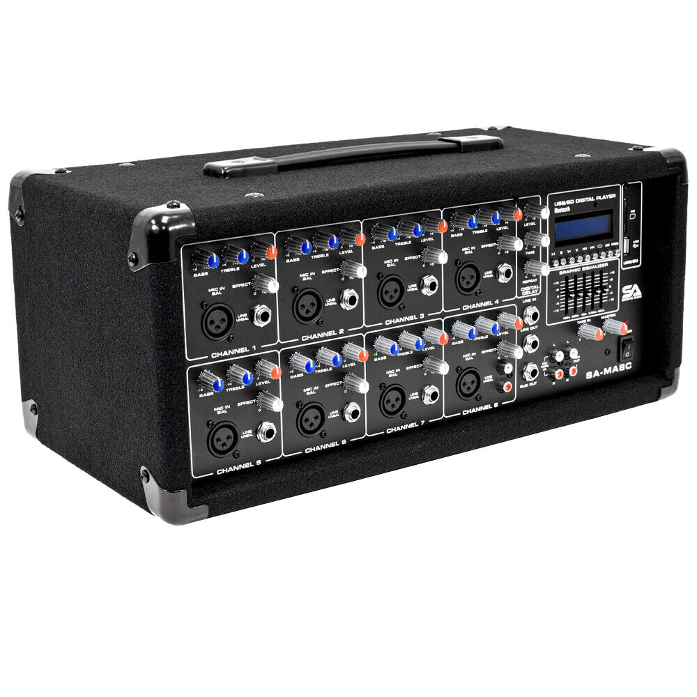 Seismic Audio 400W Powered PA Head Audio 8-Channel Mixer with Bluetooth  Remote and Effects 