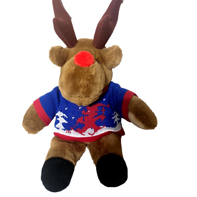 1983 Christmas Moose Carousel By Guy Plush Holiday Sweater red nose 18''