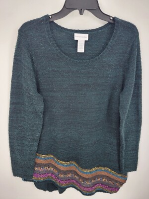 Soft Surroundings Sweater Womens Large Asymmetric Hem Boho Stripe Pullover