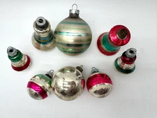Vintage Striped Glass Ball Ornaments Assorted Lot of 9 Stripe Ball & Bell Shaped